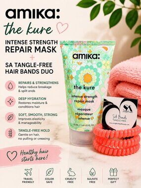 Amika The Kure Repair Mask 1.69 oz + SA Tangle-Free Spiral Hair Bands Duo